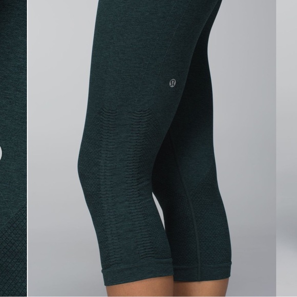 VINTAGE LULULEMON SEAMLESS IN THE FLOW CROP LEGGINGS HEATHERED DARK TEAL 2 - Picture 2 of 4